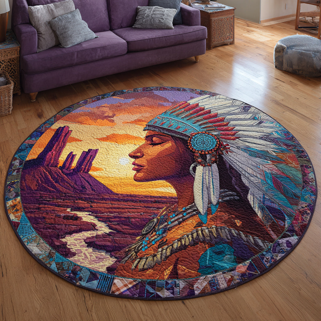 Desert Native Woman Quilted Round Mat NCU0HNH354