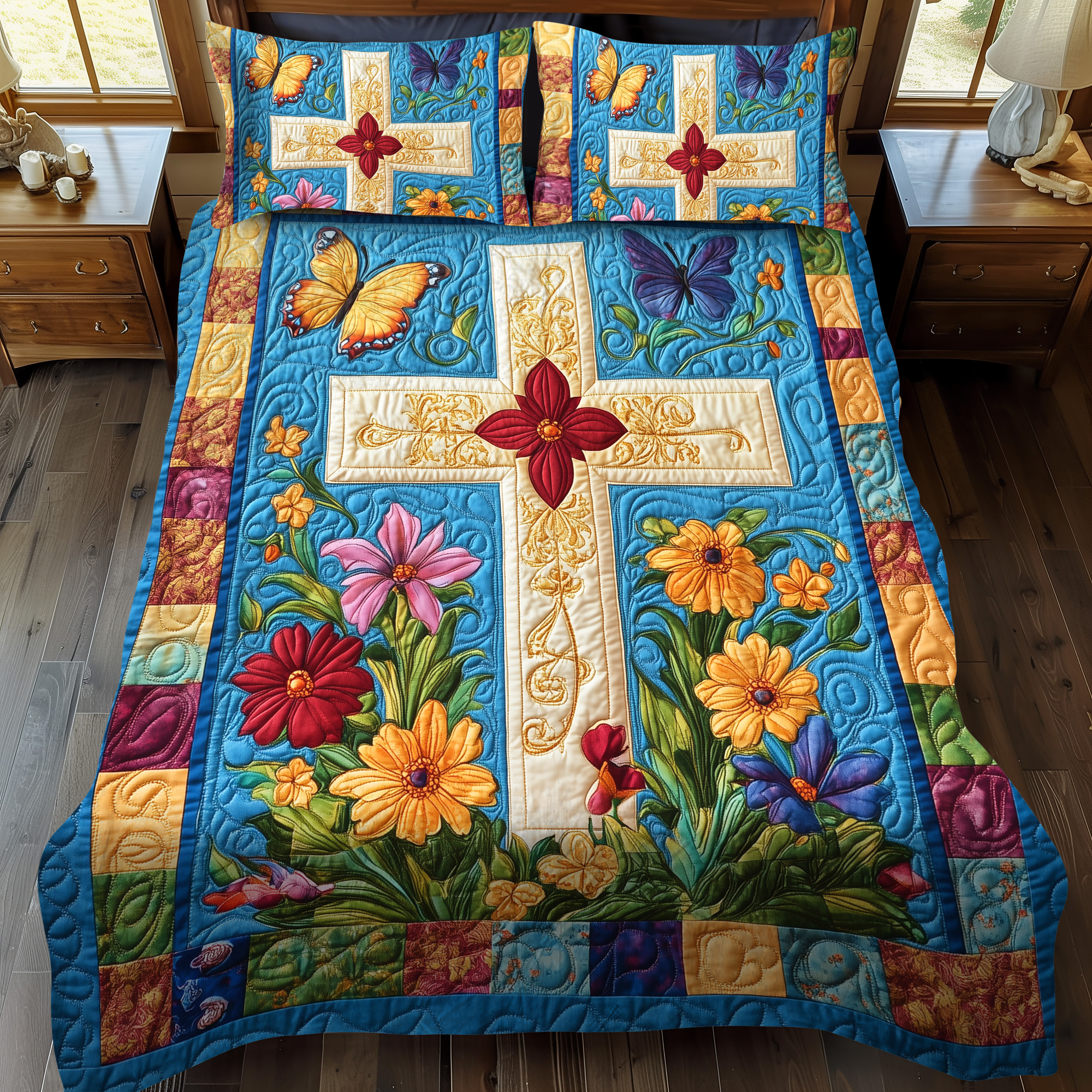 Divine Cross 3-Piece Quilted Bedding Set NCU0VL500