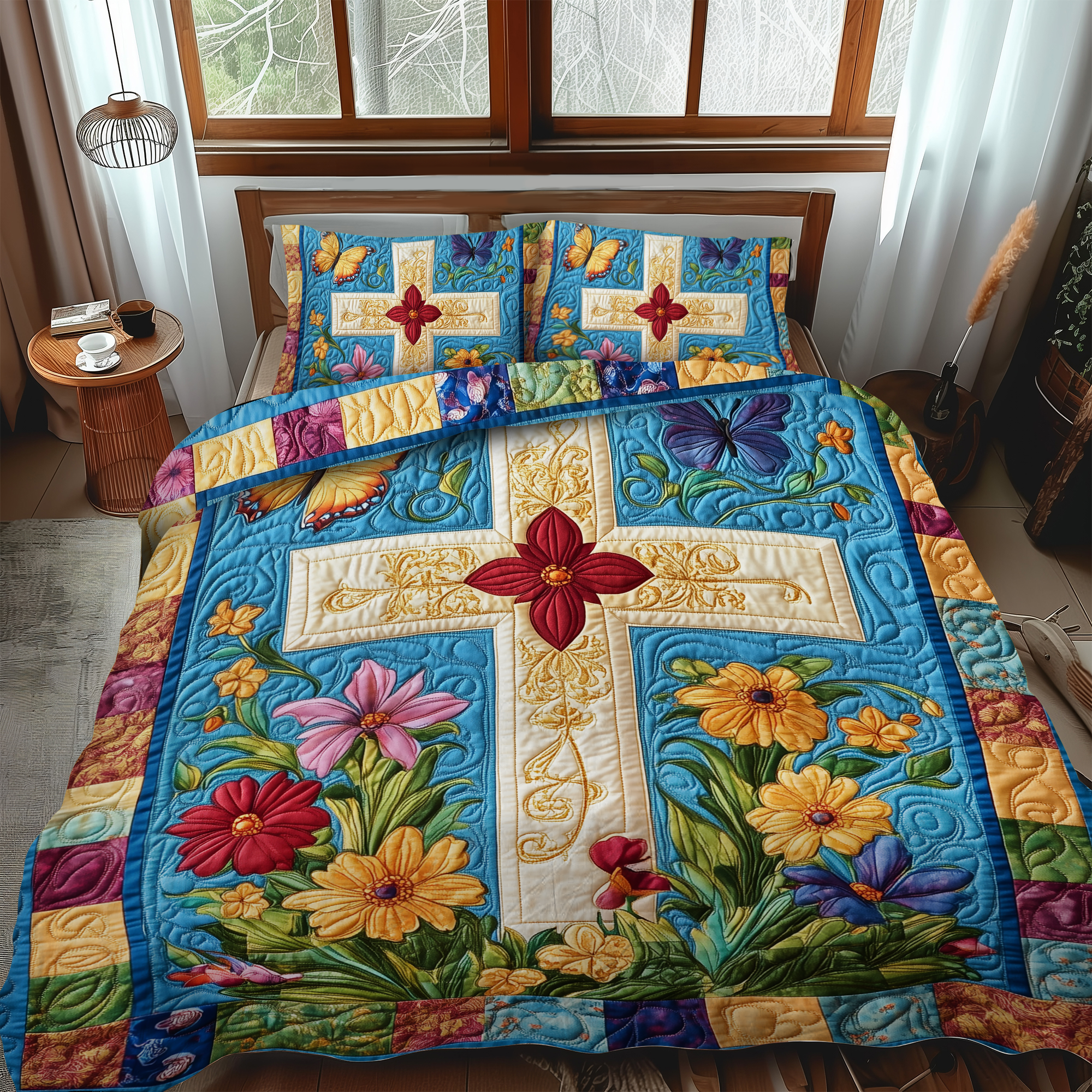 Divine Cross 3-Piece Quilted Bedding Set NCU0VL500