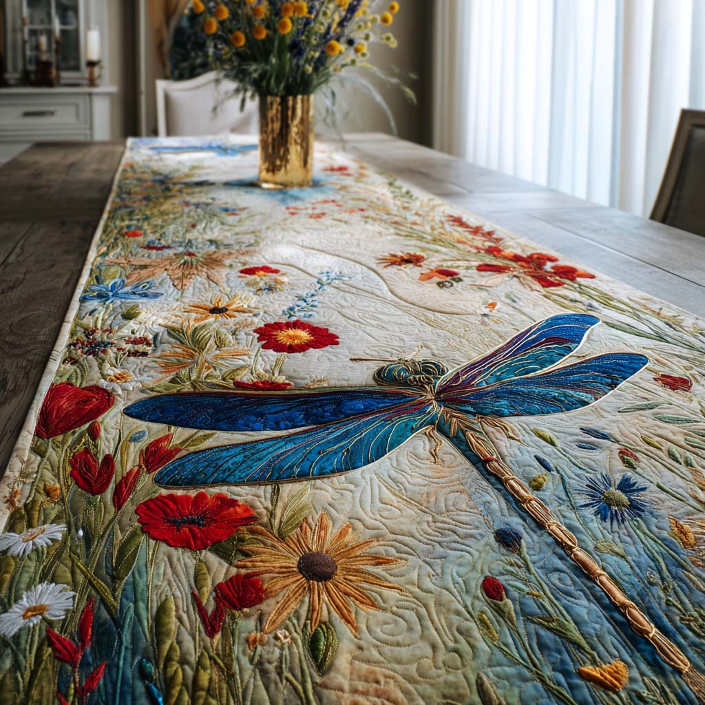 Dragonfly Blossom Quilted Table Runner NCU0NNT2565