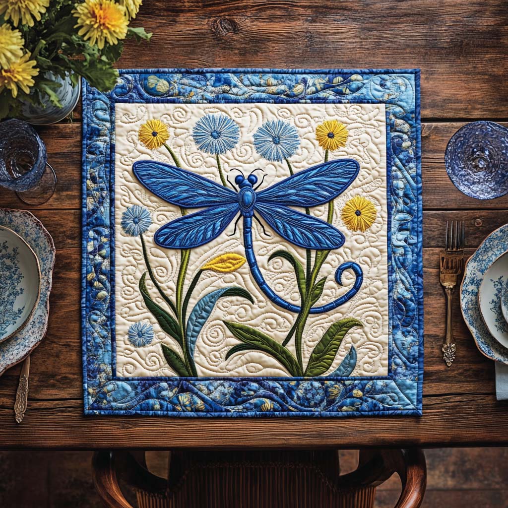 Dragonfly Morning Mist Quilted Table Topper NCU0NNT1005