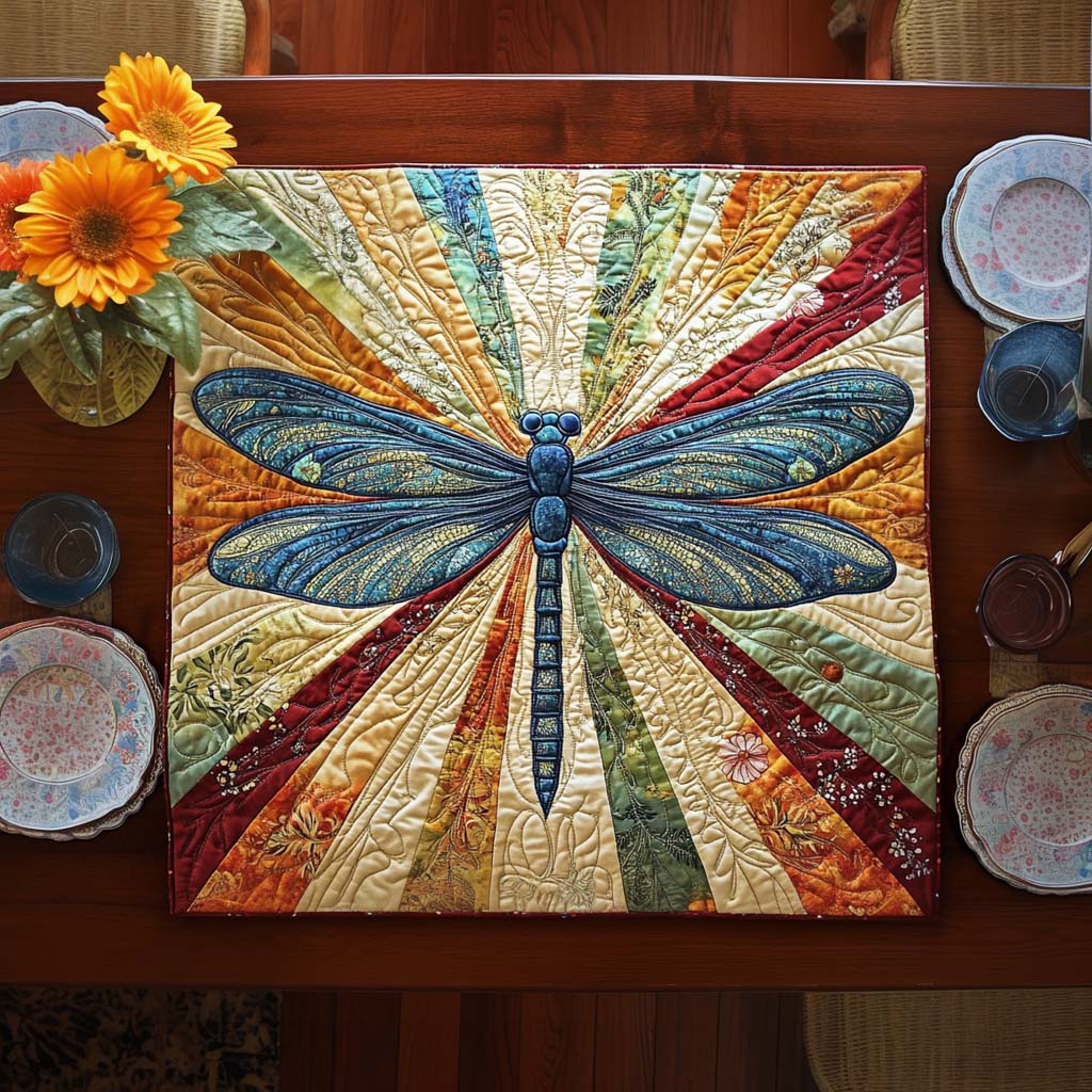 Dragonfly Rustic Charm Quilted Table Topper NCU0NNT1006