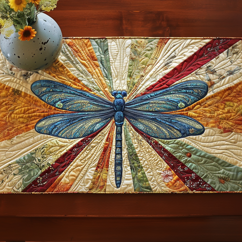 Dragonfly Rustic Charm Quilted Table Runner NCU0NNT1033