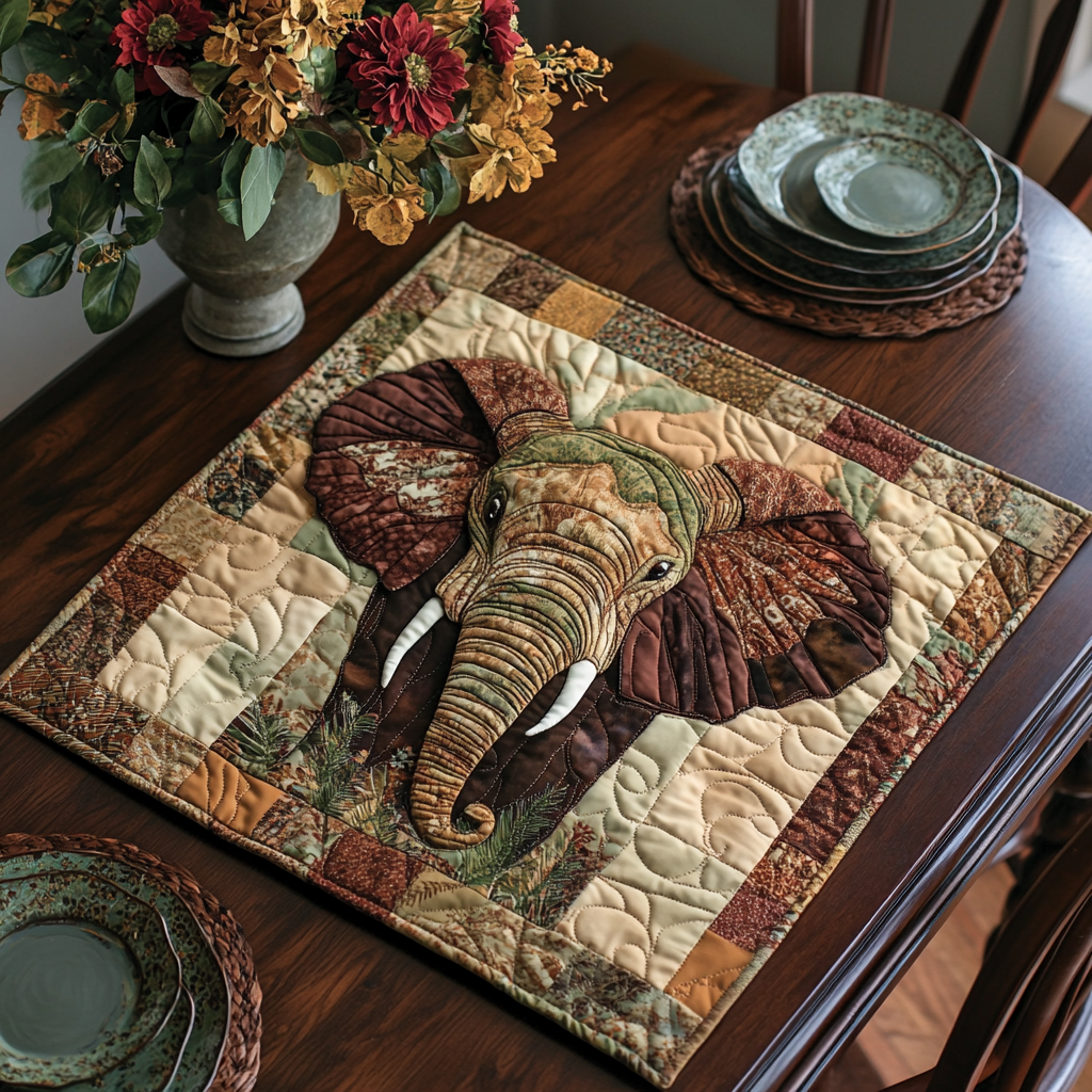 Earthy Elephant Quilted Table Topper NCU0DDK538
