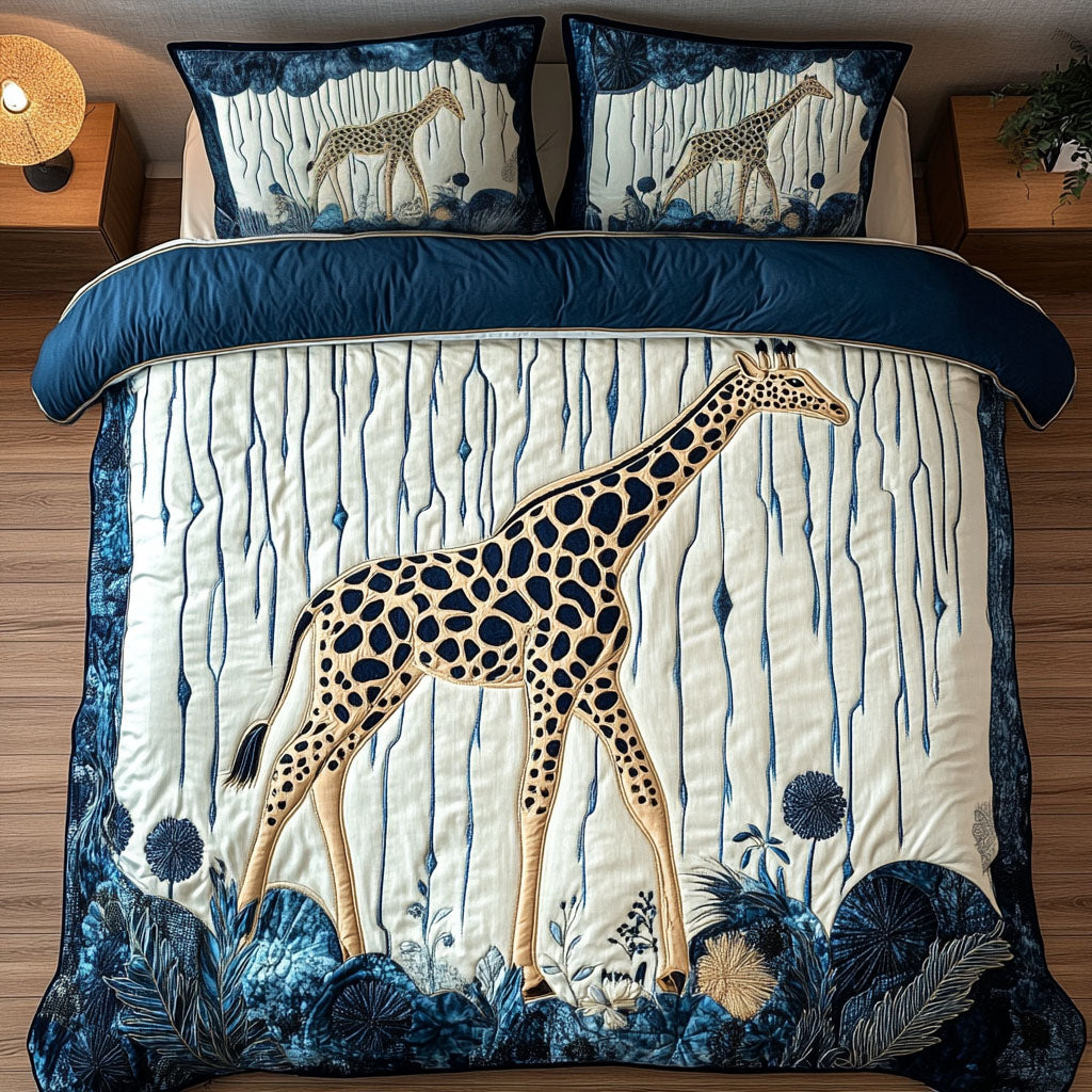 Elegant Blue Giraffe 3-Piece Quilted Bedding Set NCU0NNT295