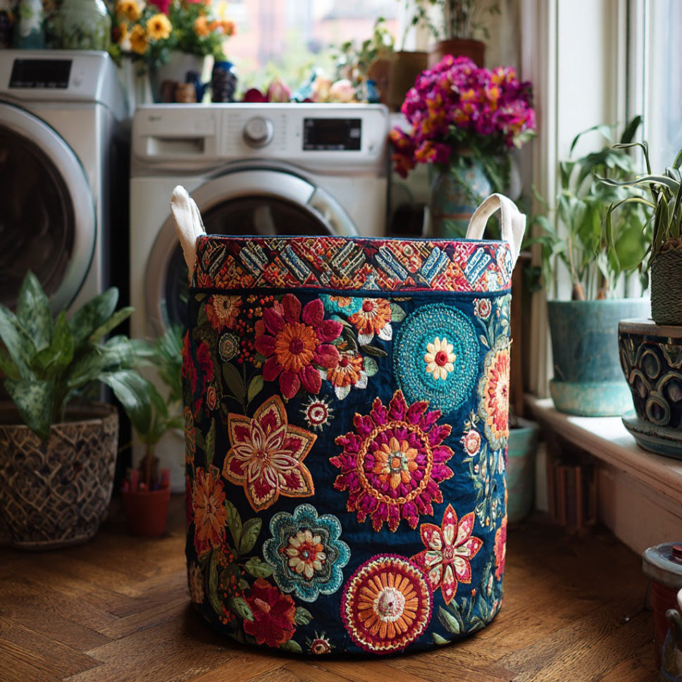 Elegant Boho Charm Quilted Laundry Basket NCU0DV621