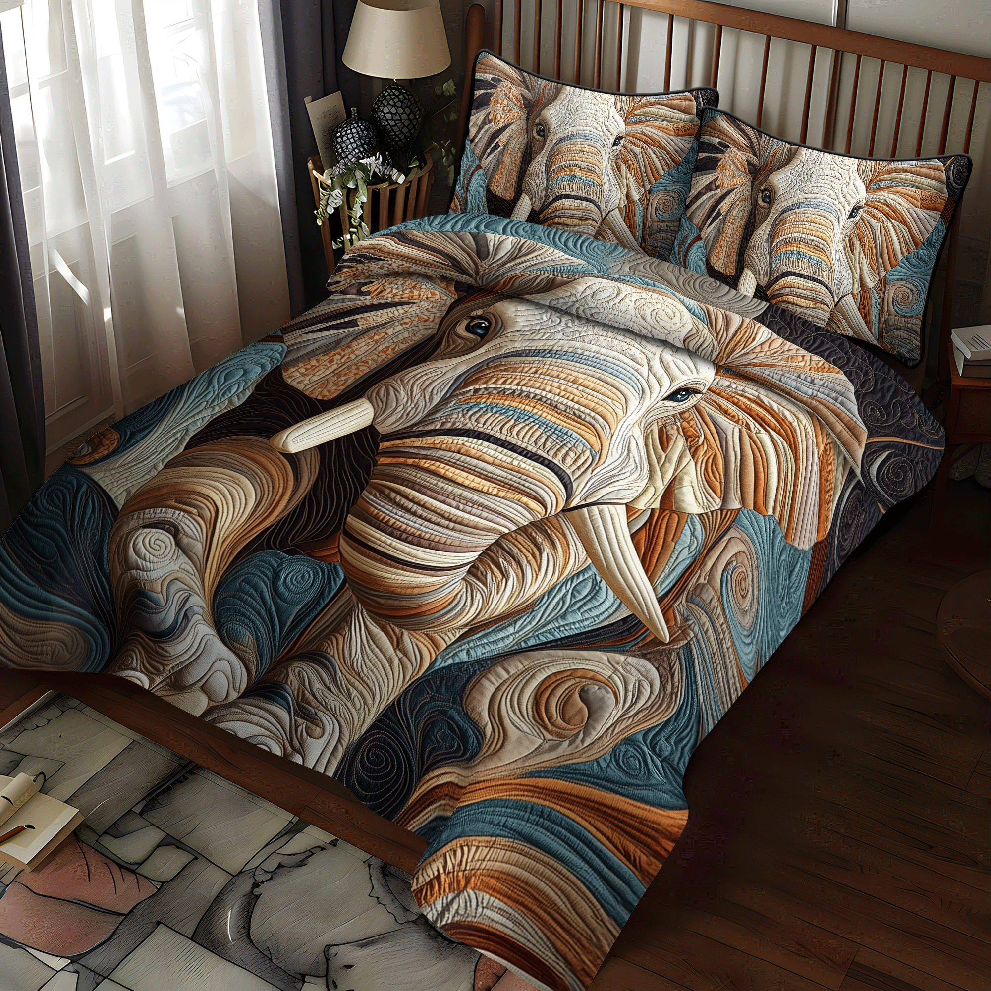 Elephant Grace Quilted Bedding Set NCU0DV1164