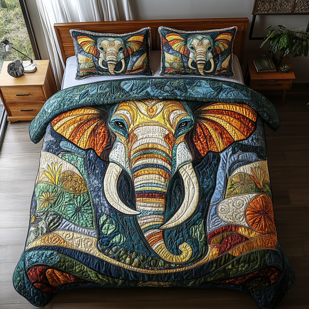 Elephant Odyssey Quilted Bedding Set NCU0DV137