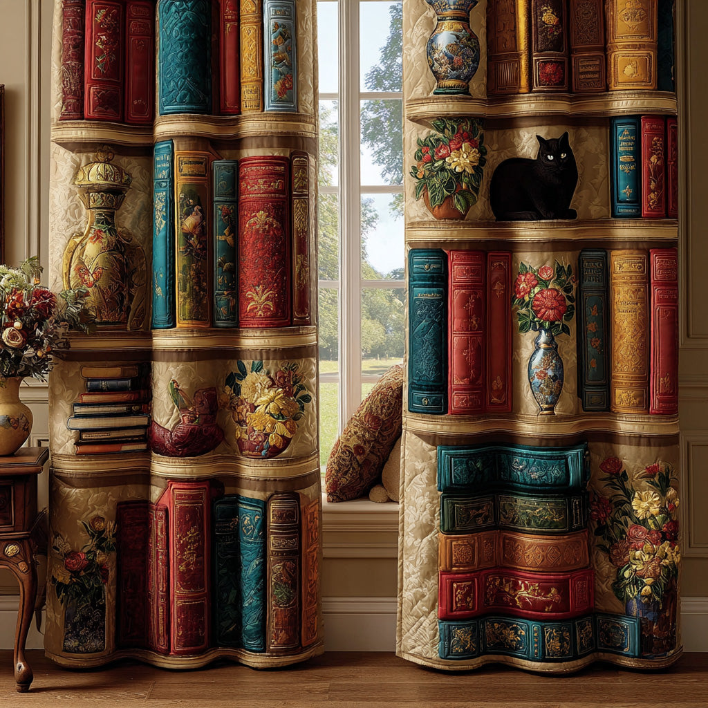 Enchanted Library Cat Quilted Curtains NCU0LDH181