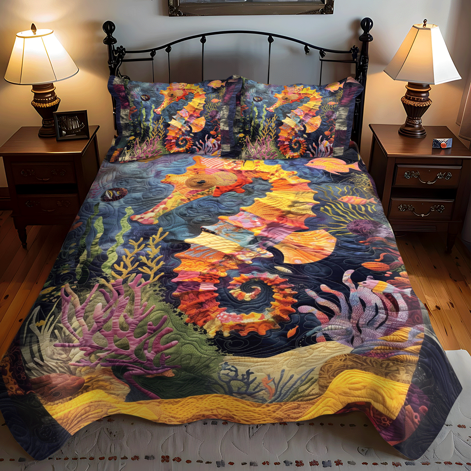 Enchanted Seahorse 3-Piece Quilted Bedding Set NCU0TH1265