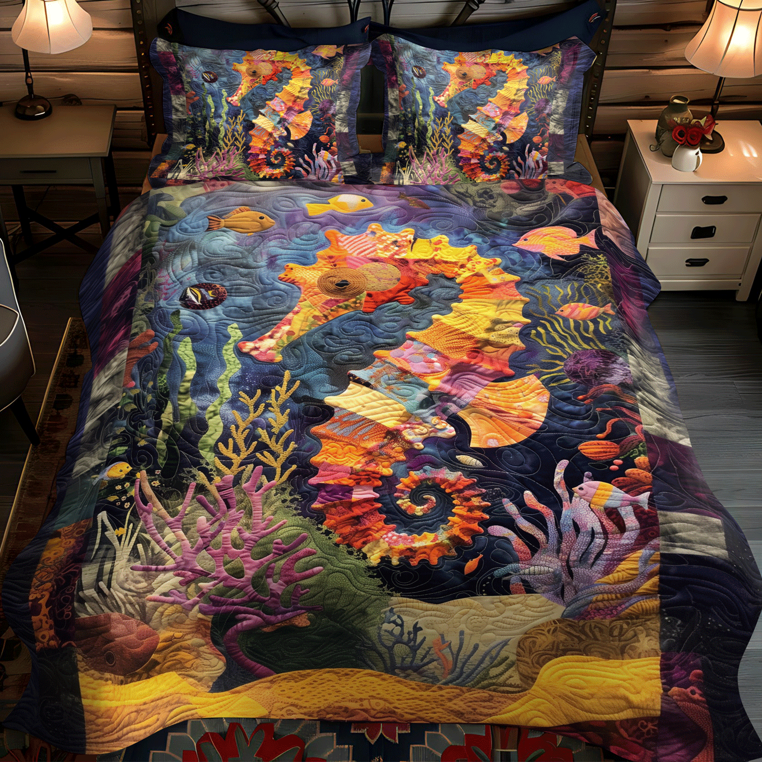 Enchanted Seahorse 3-Piece Quilted Bedding Set NCU0TH1265