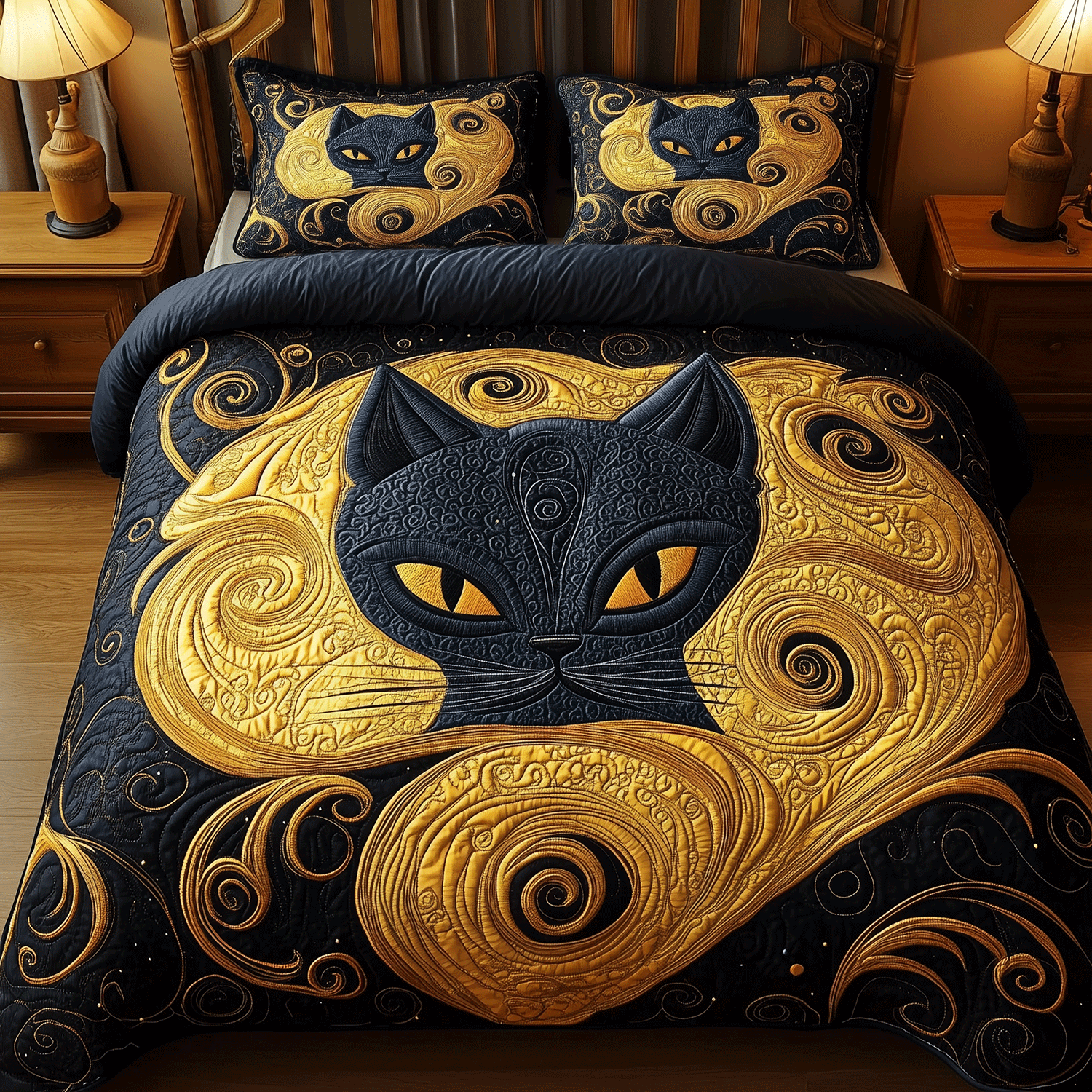 Enchanted Cat Dreams 3-Piece Quilted Bedding Set NCU0TH2242