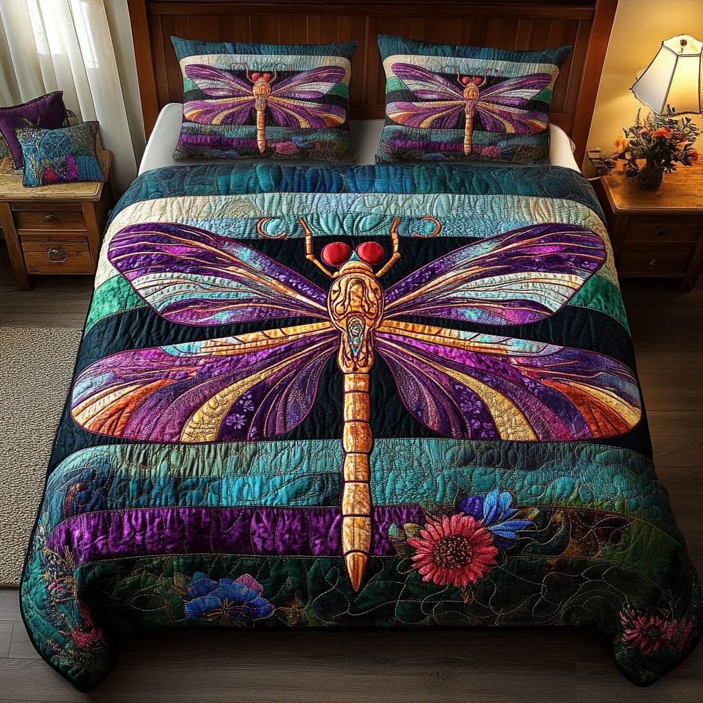 Enchanted Dragonfly Bliss 3-Piece Quilted Bedding Set NCU0NNT241