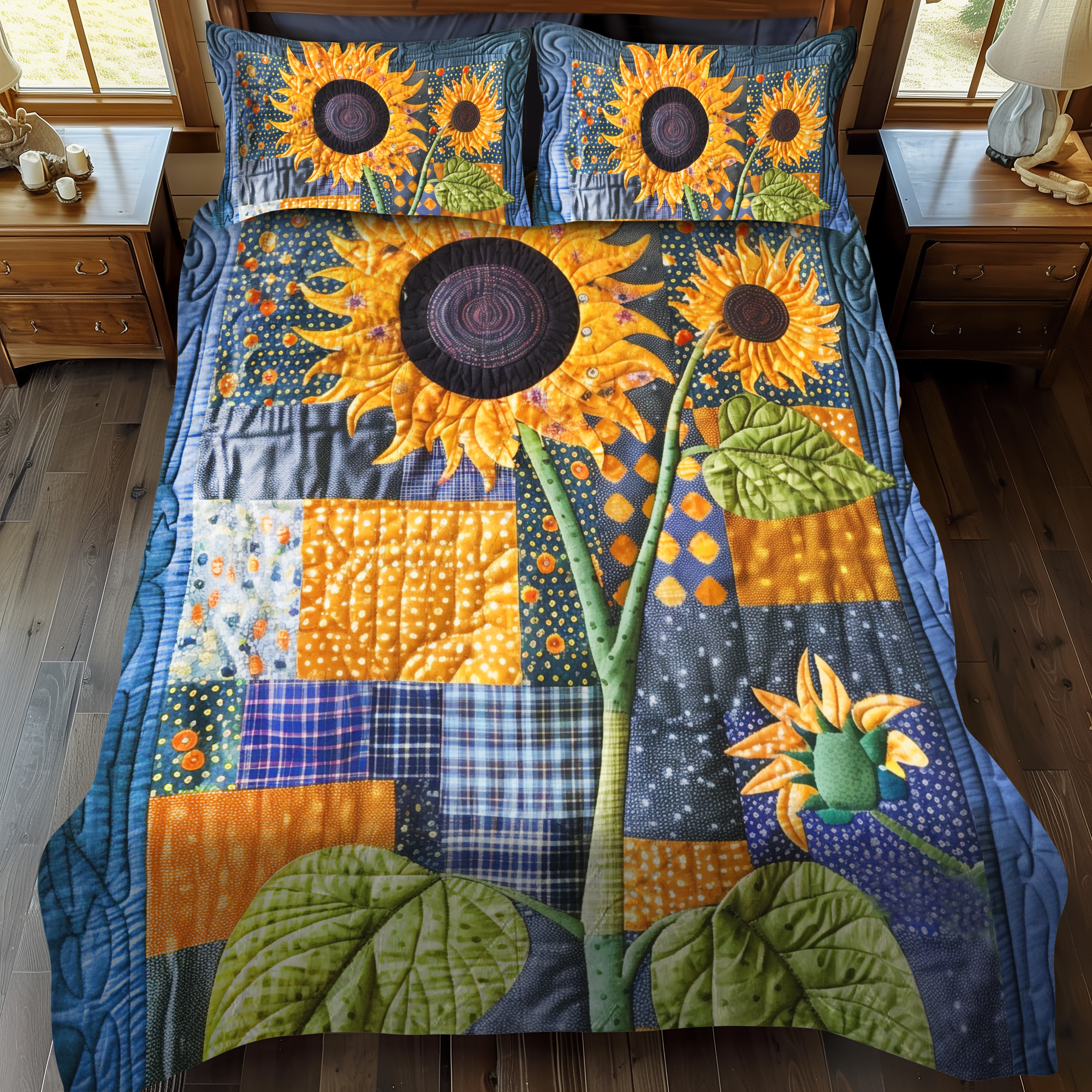 Endearing Sunflowers 3-Piece Quilted Bedding Set NCU0VL216