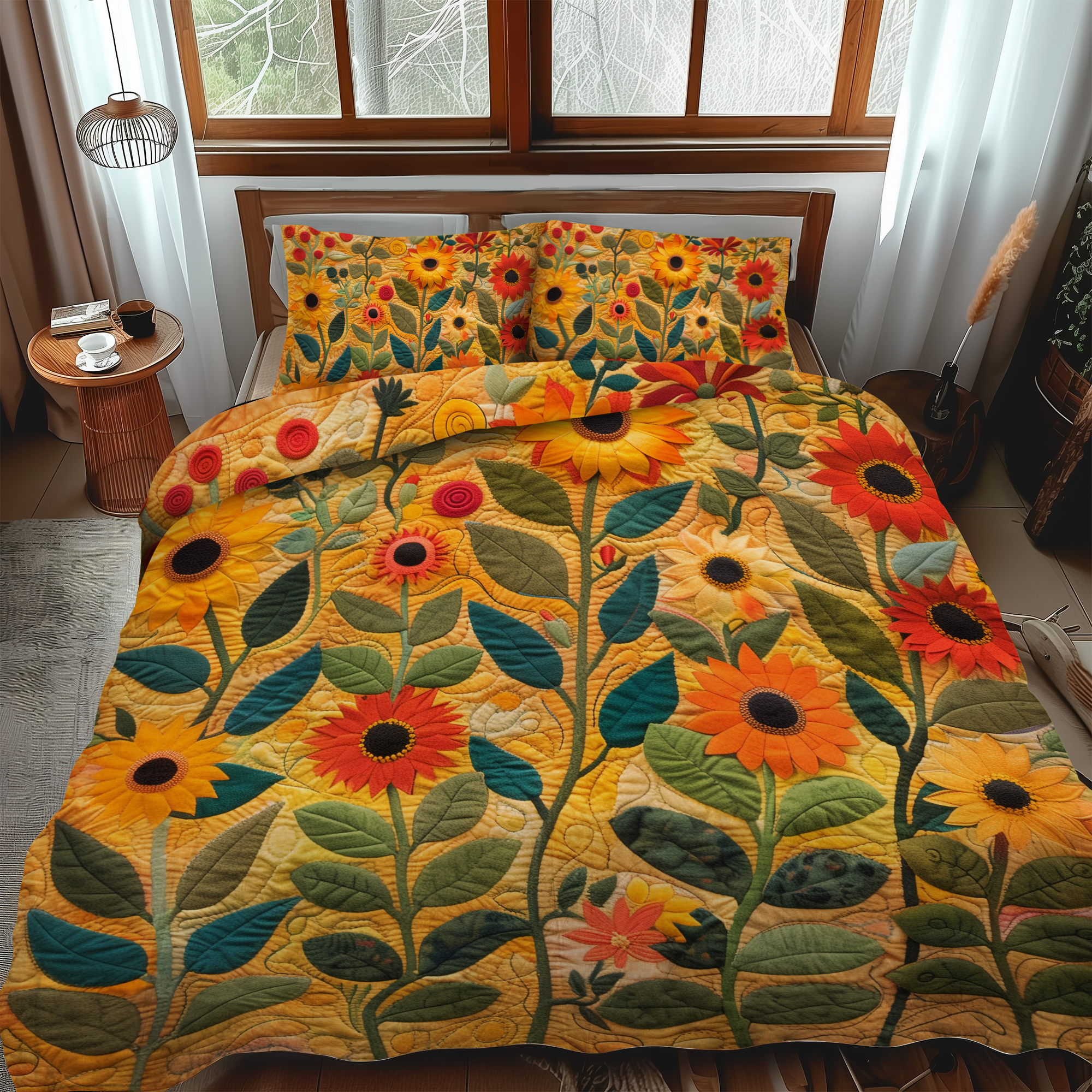 Endearing Sunflowers 3-Piece Quilted Bedding Set NCU0VL332