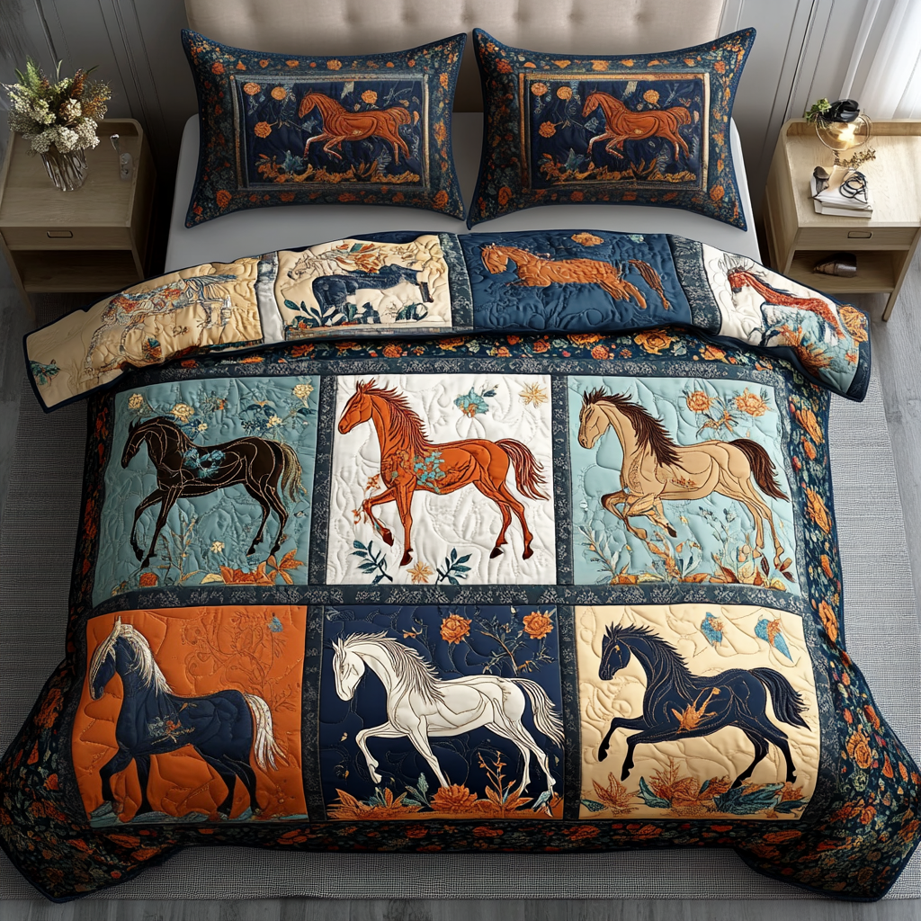 Equestrian Dreams 3-Piece Quilted Bedding Set NCU0DDK069