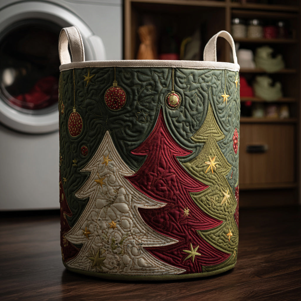Evergreen Christmas Tree Quilted Laundry Basket NCU0HNH482