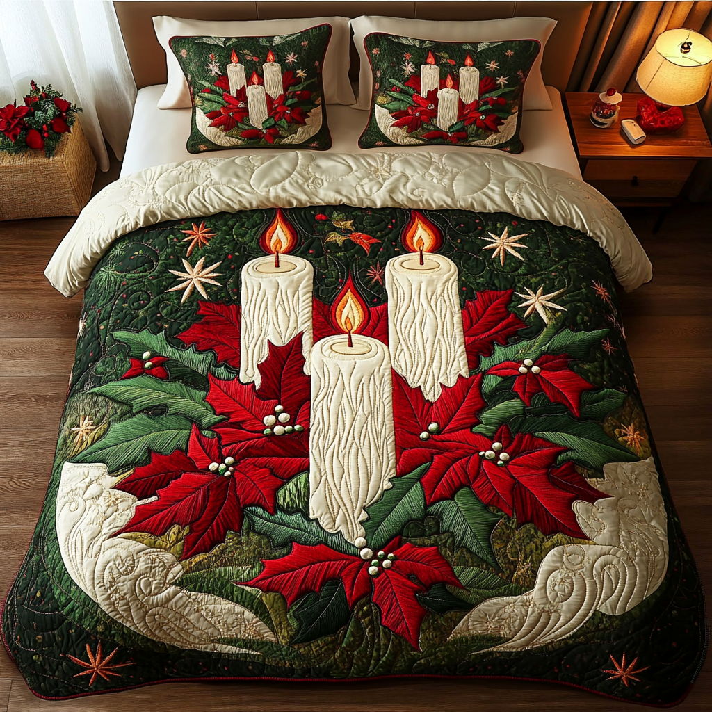 Evergreen Glow 3-Piece Quilted Bedding Set NCU0VH389