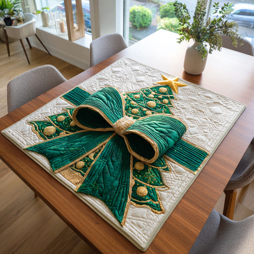 Evergreen Ribbon Quilted Table Topper NCU0NTD344