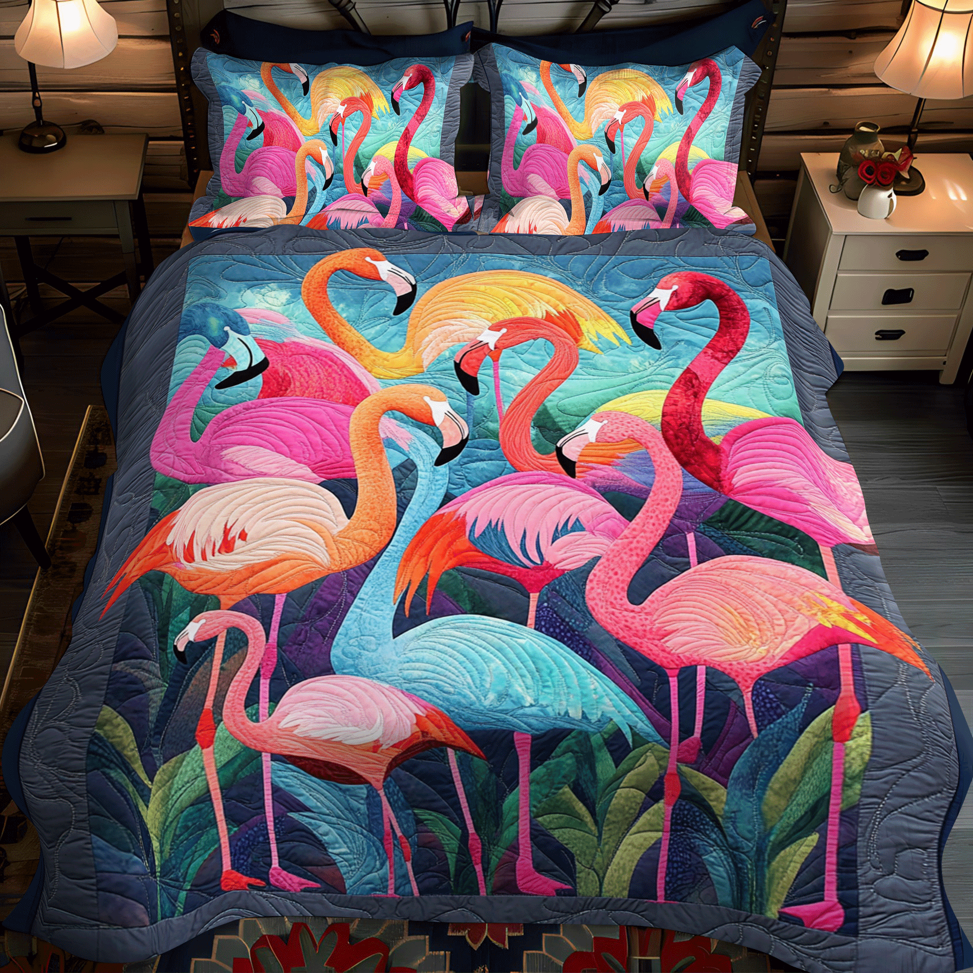 Exotic Flamingo 3-Piece Quilted Bedding Set NCU0PD504