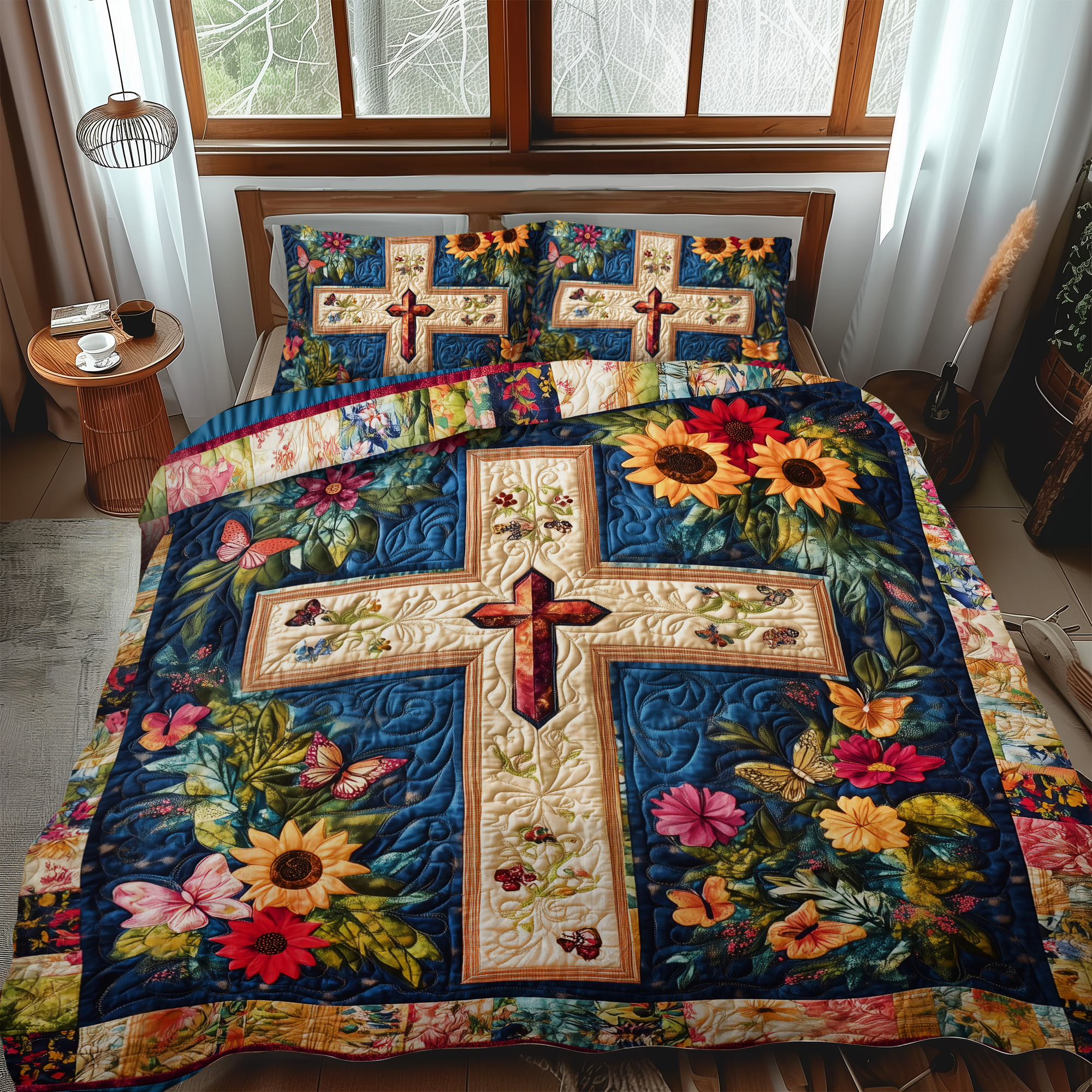 Faithful Cross 3-Piece Quilted Bedding Set NCU0VL507