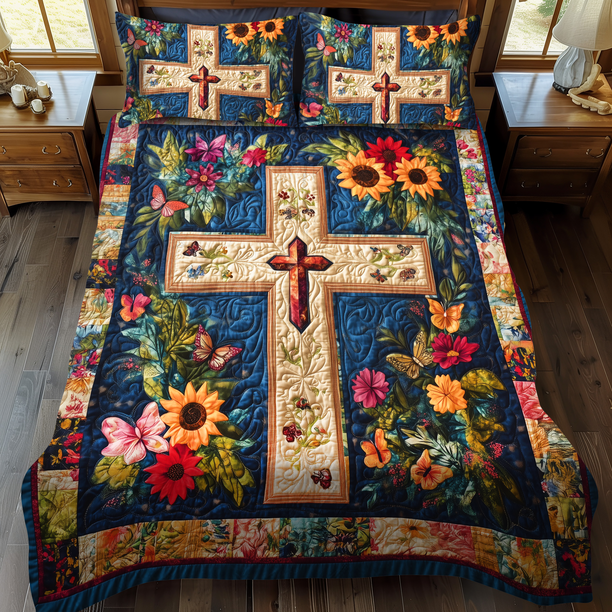 Faithful Cross 3-Piece Quilted Bedding Set NCU0VL507