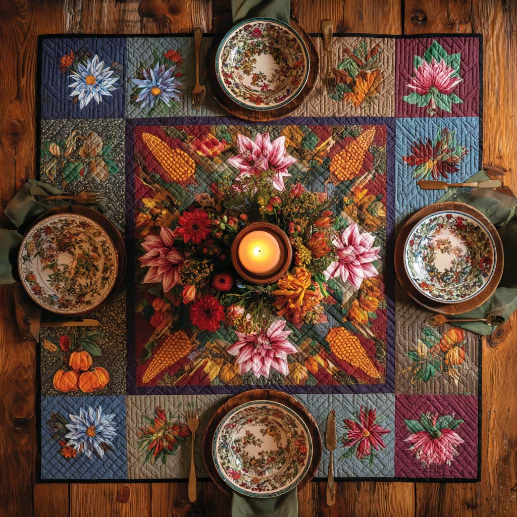 Fall Flower Feast Quilted Table Topper NCU0PTT1494