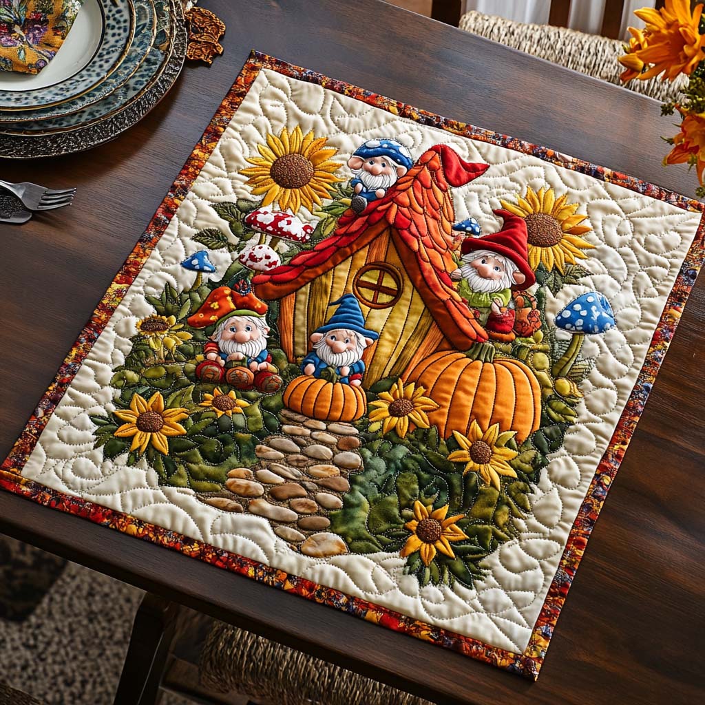 Fall Gnome Glow Quilted Table Topper NCU0NNT1256