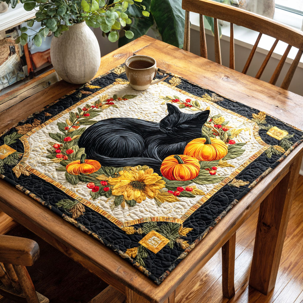 Falling Leaf Cat Quilted Table Topper NCU0NTD244