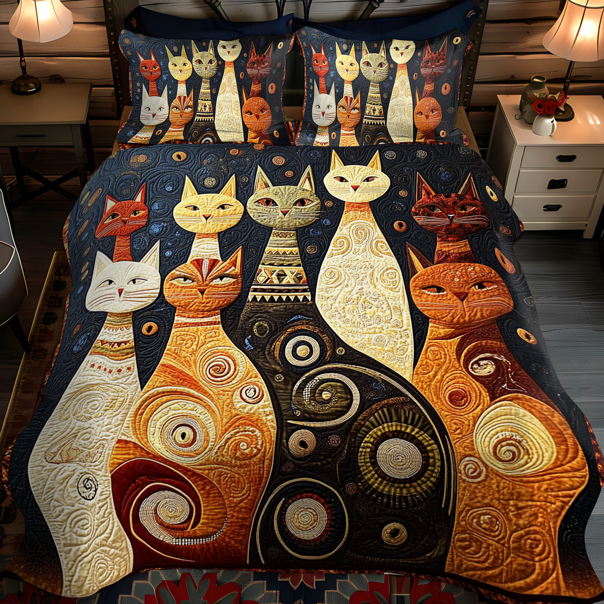 Feline Comfort 3-Piece Quilted Bedding Set NCU0VH852