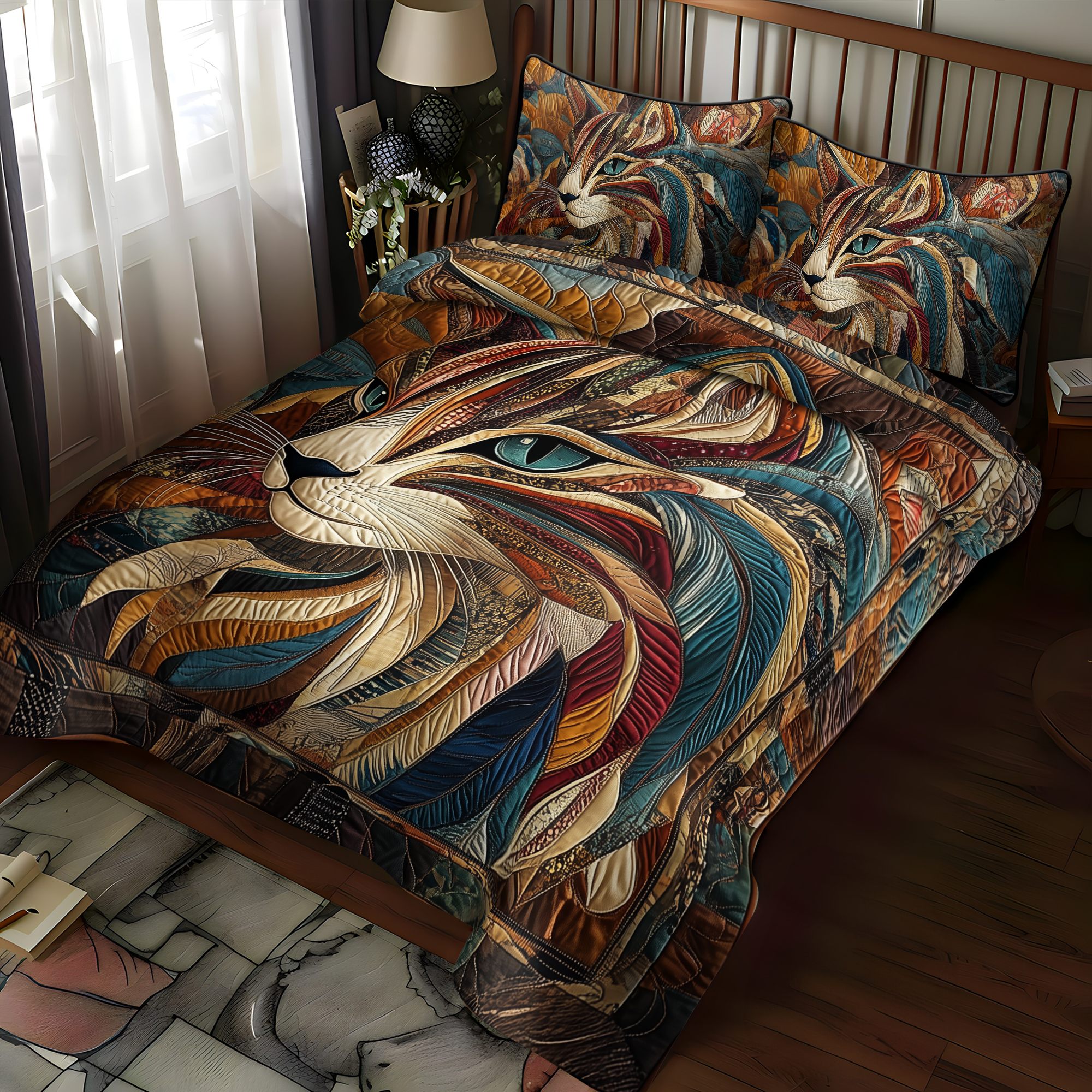 Feline Fiesta 3-Piece Quilted Bedding Set NCU0DK1618