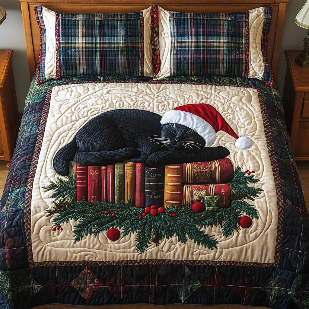 Feline Literary Dreams 3-Piece Quilted Bedding Set NCU0TL2103