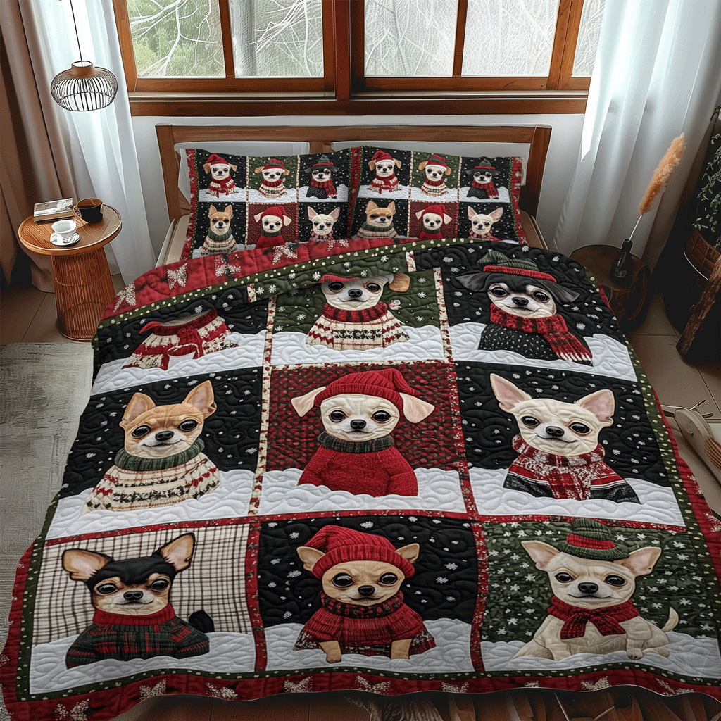 Festive Chihuahuas 3-Piece Quilted Bedding Set NCU0TH2047