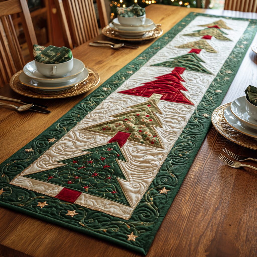 Festive Christmas Tree Quilted Table Runner NCU0HNH399