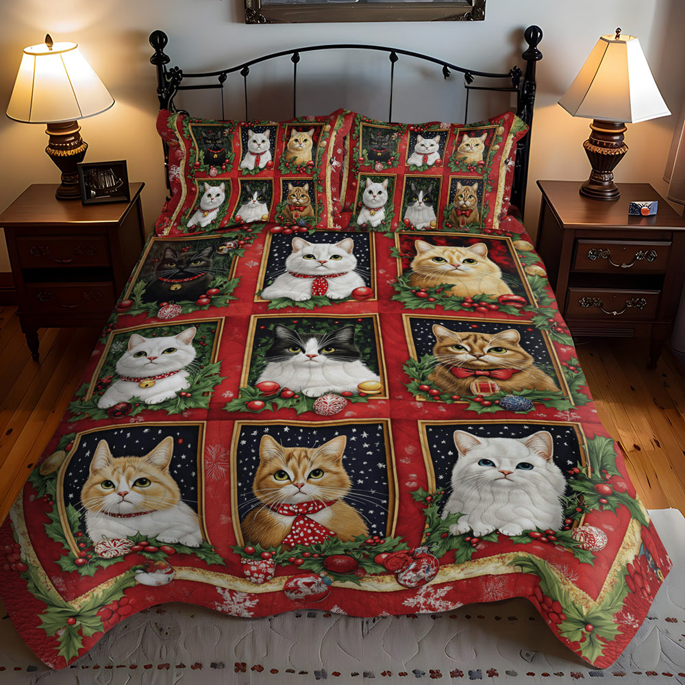 Festive Feline Friends 3-Piece Quilted Bedding Set NCU0TL1764
