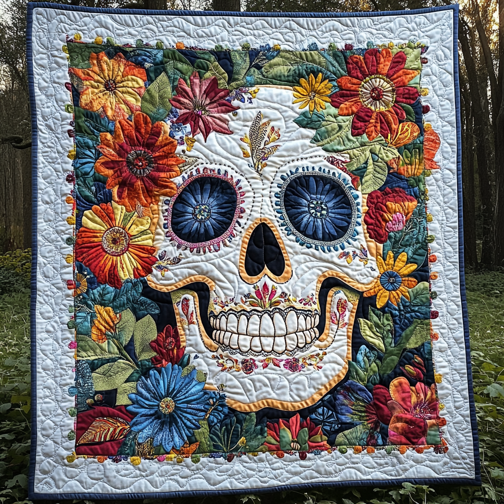 Festive Floral Skull Quilted Blanket NCU0TL1891