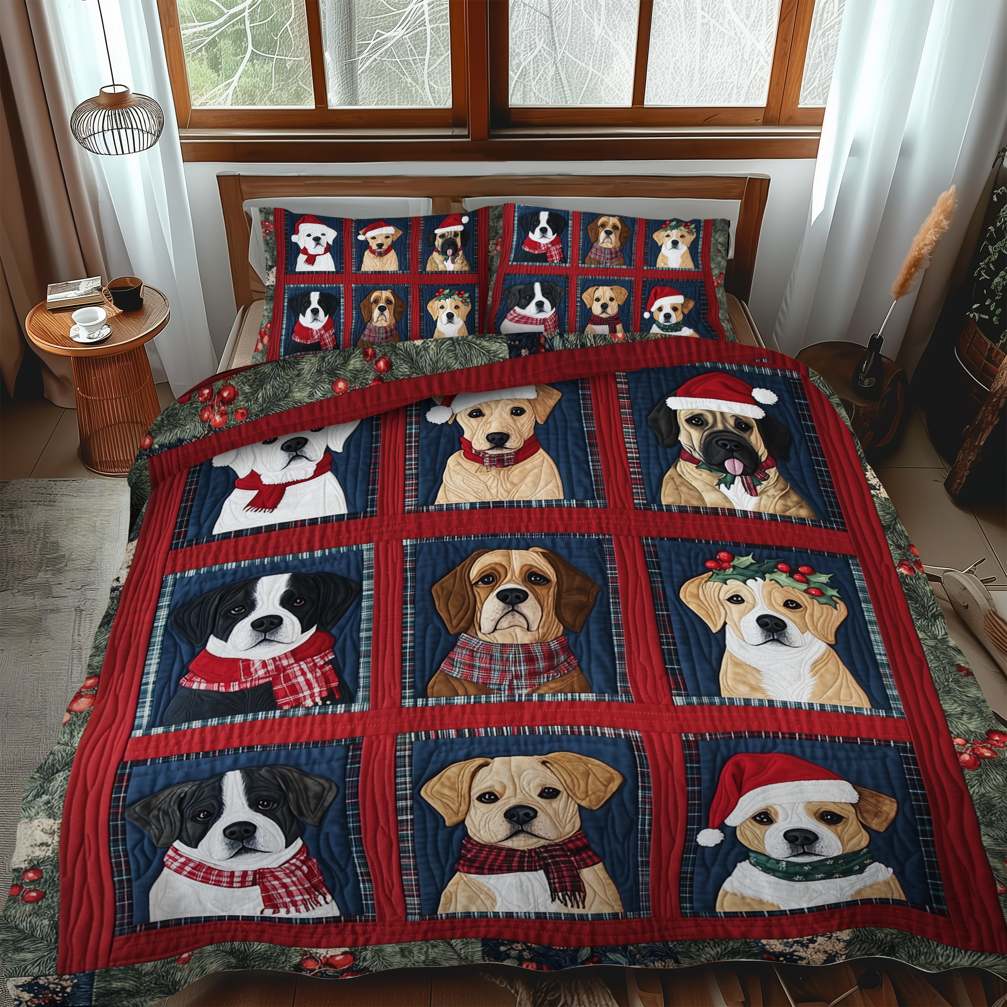 Festive Puppy Fun 3-Piece Quilted Bedding Set NCU0VL625