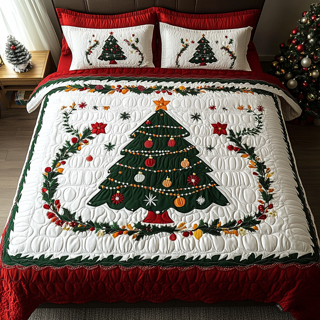 Festive Tree Magic 3-Piece Quilted Bedding Set NCU0DK2306