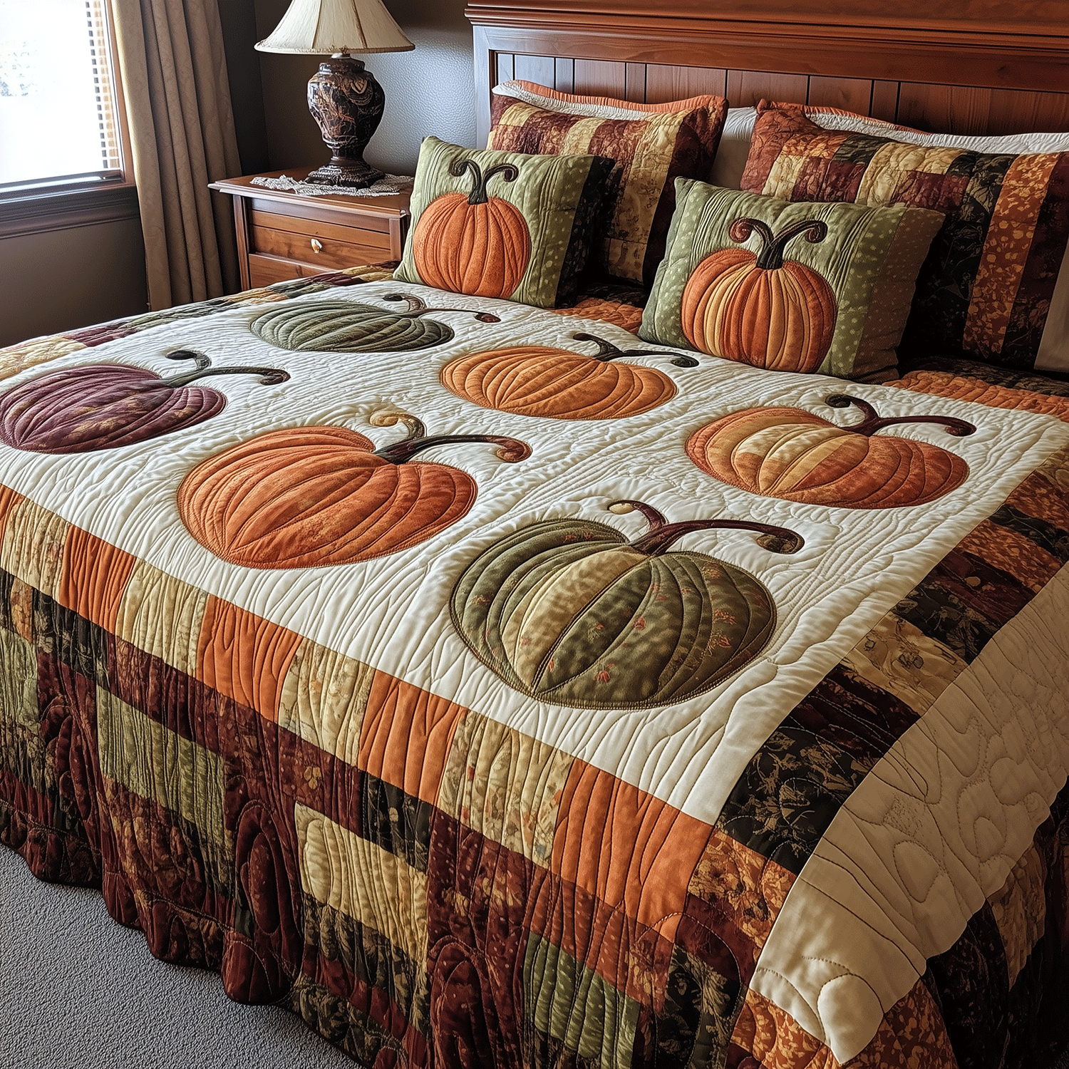 Festive Pumpkin 3-Piece Quilted Bedding Set NCU0TH1963