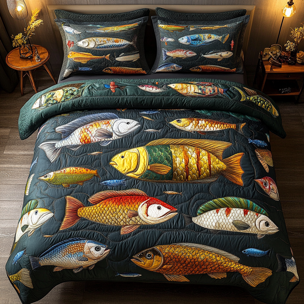 Fish Fantasy 3-Piece Quilted Bedding Set NCU0NVH256