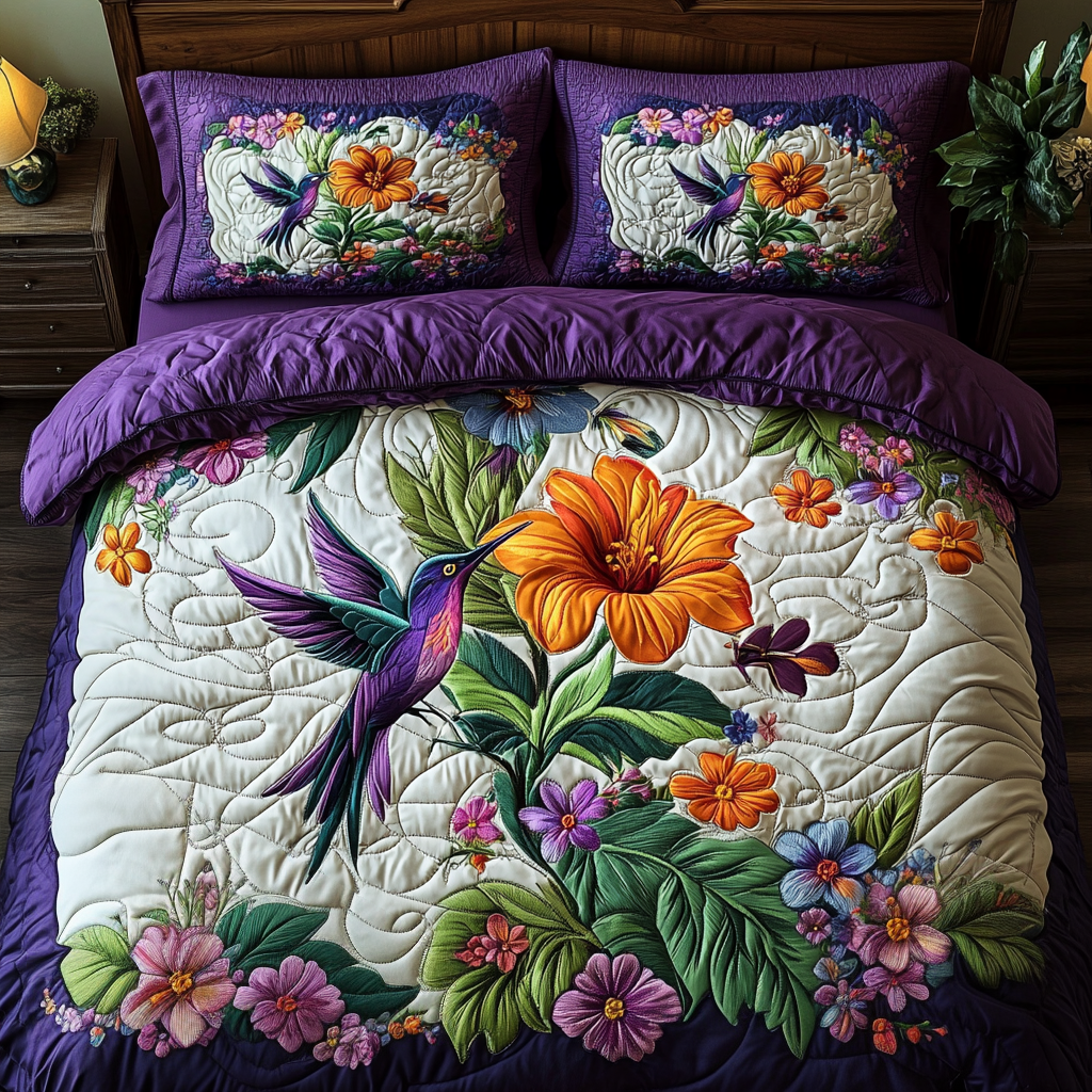 Floral Flutter 3-Piece Quilted Bedding Set NCU0NVH604