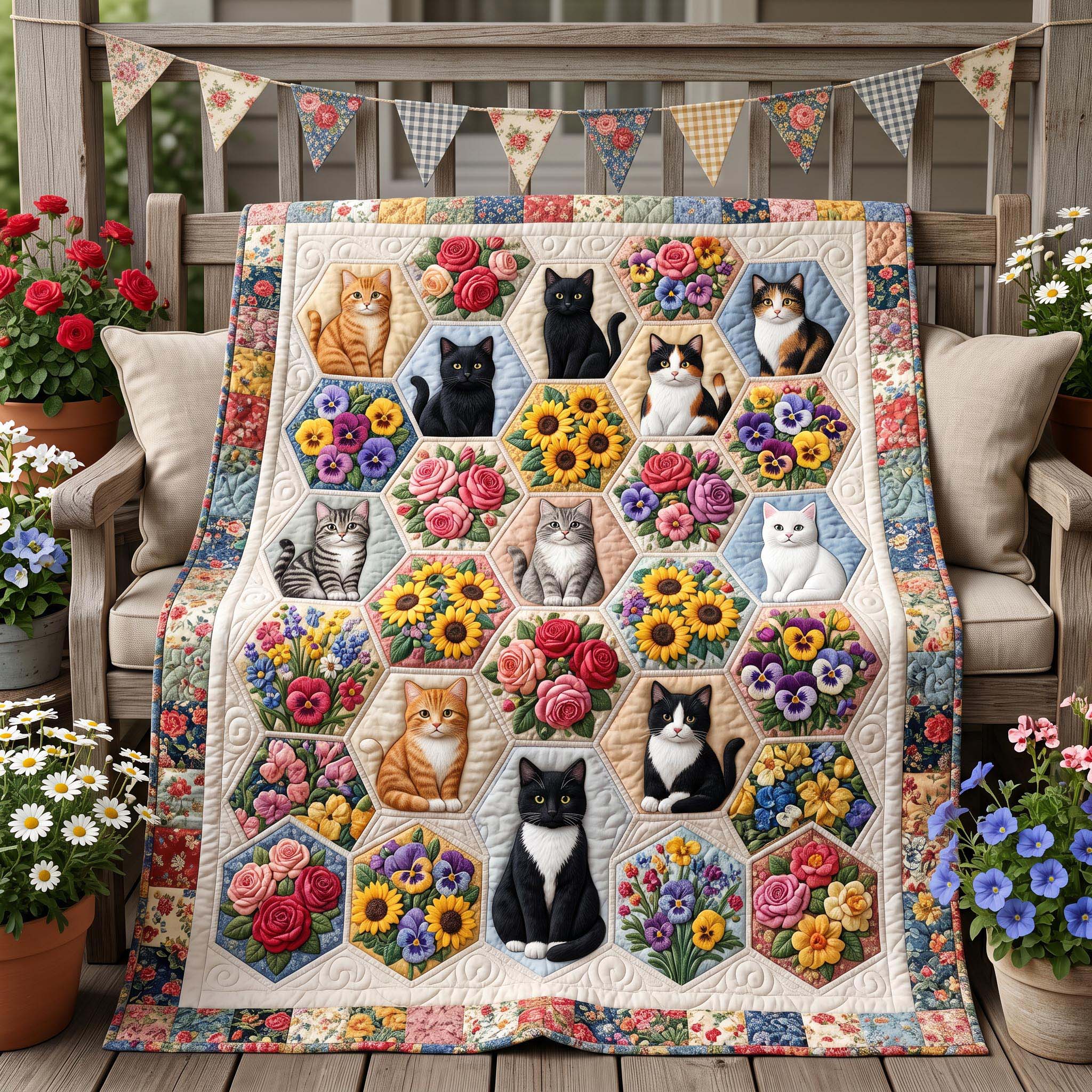 Floral Paws Quilted Blanket NCU0NTD1915