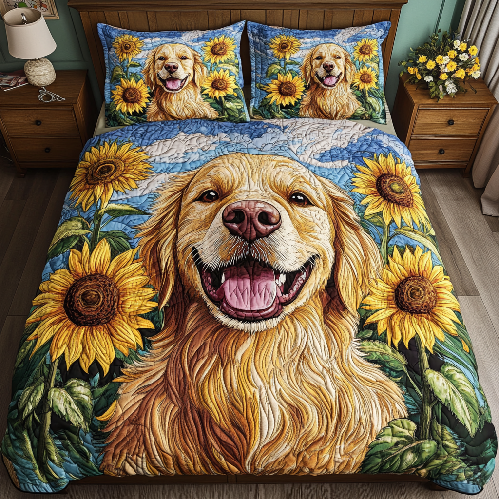 Floral Retriever 3-Piece Quilted Bedding Set NCU0NVH835