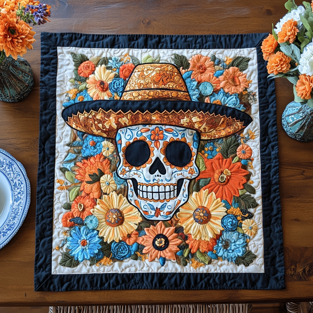 Floral Skull Quilted Table Topper NCU0DDK679