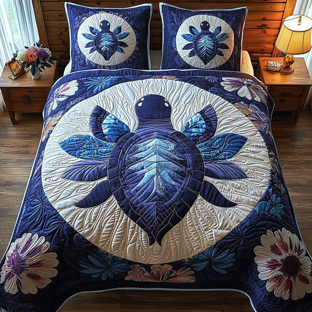 Floral Turtle 3-Piece Quilted Bedding Set NCU0DV504