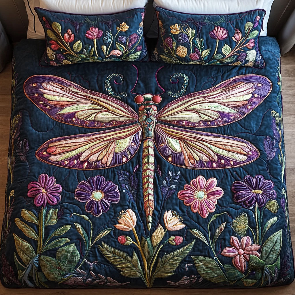 Floral Dragonfly Dreams 3-Piece Quilted Bedding Set NCU0NNT242