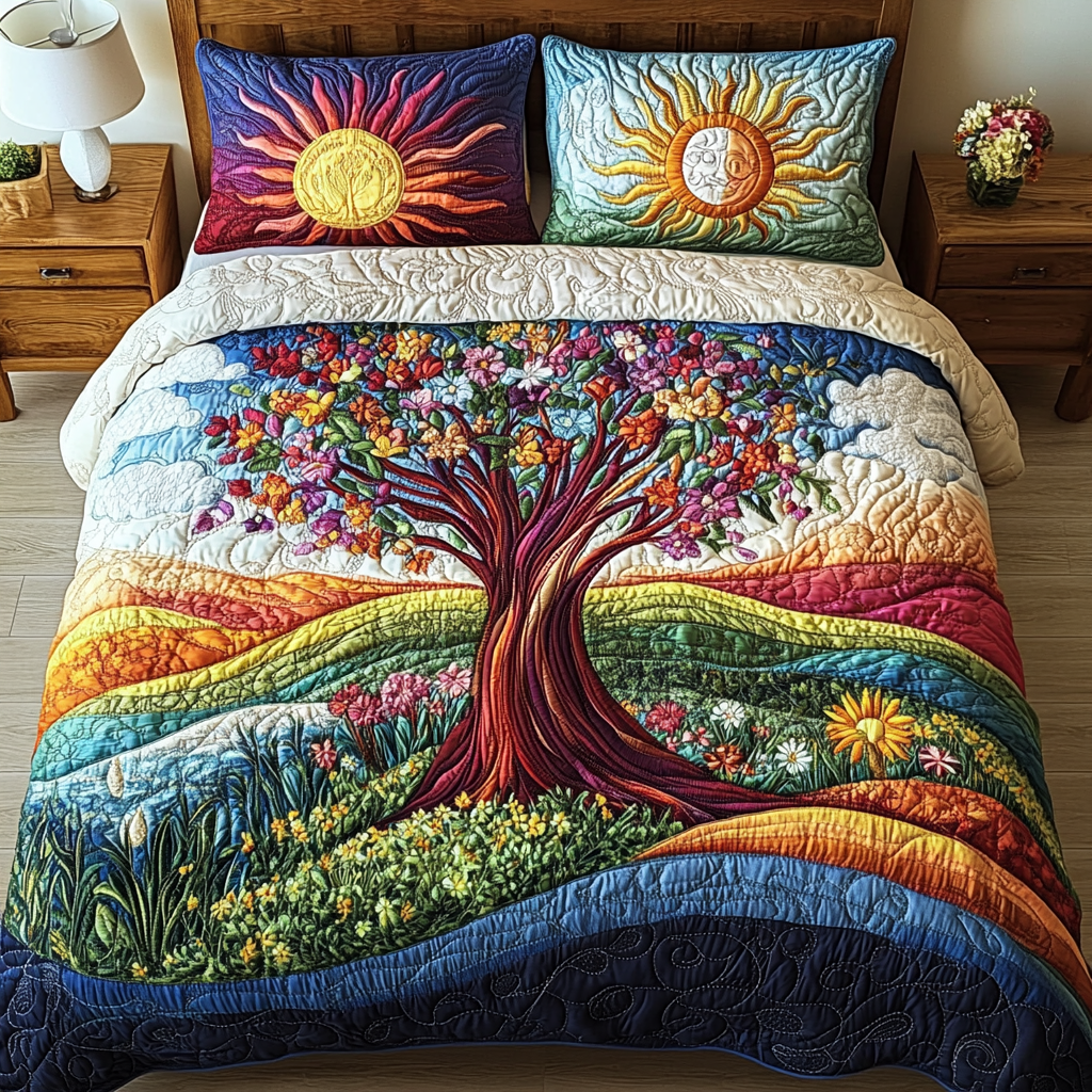Flourishing Tree 3-Piece Quilted Bedding Set NCU0PVL058
