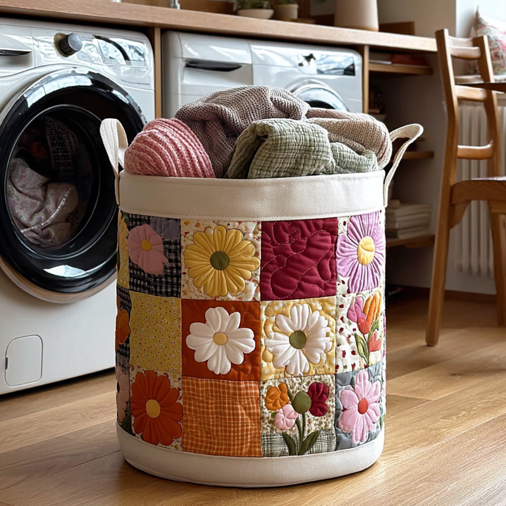 Flower Field Quilted Laundry Basket NCU0HNH242
