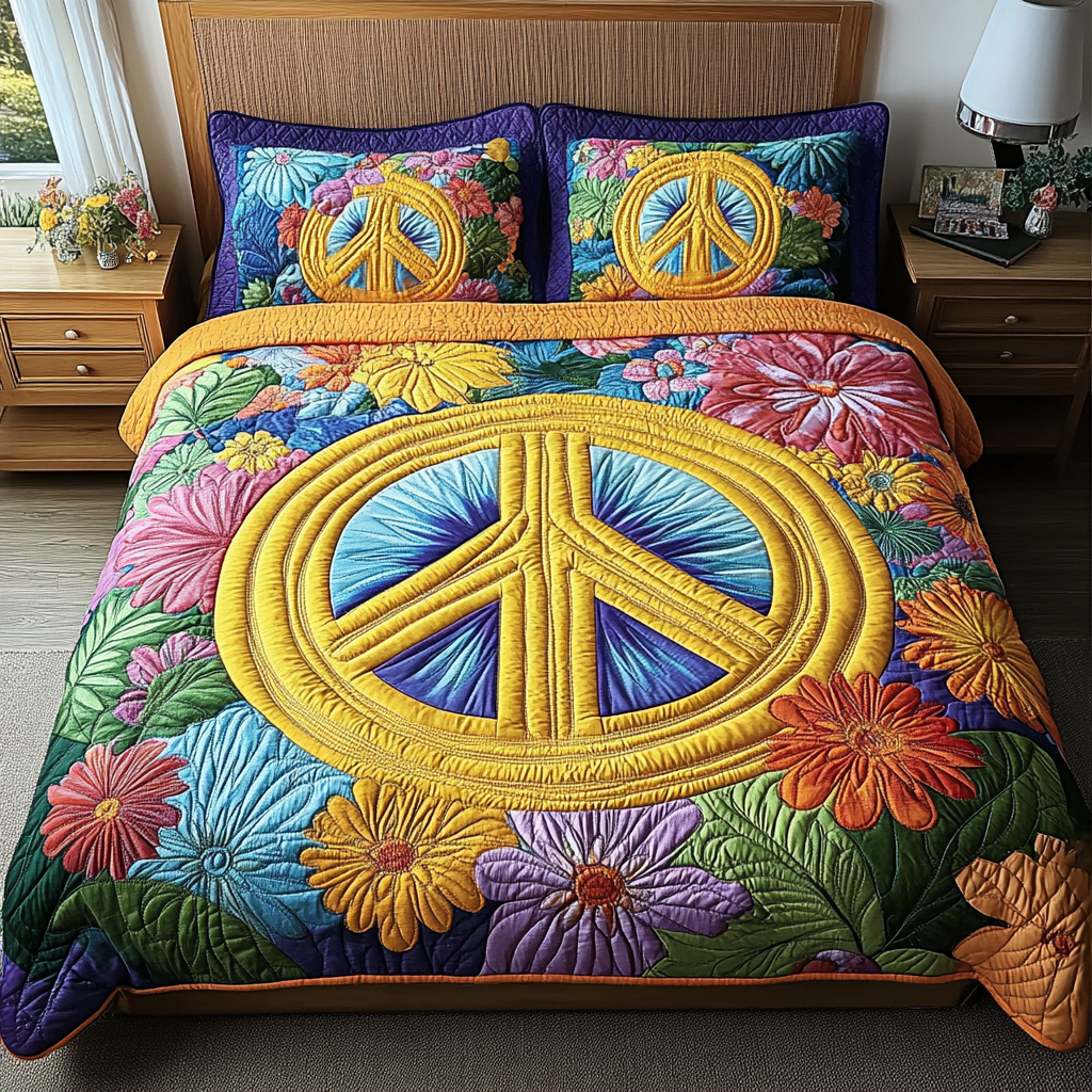 Flower Peace 3-Piece Quilted Bedding Set NCU0PVL348
