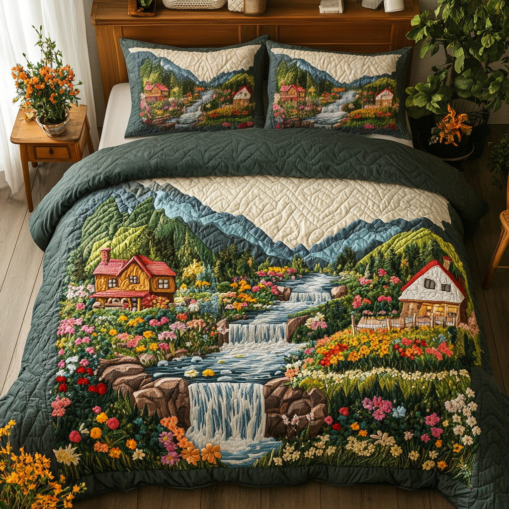 Forest Cottage 3-Piece Quilted Bedding Set NCU0NVH347